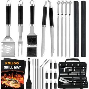 26PCS Grill Set Backyard BBQ Grill Accessories Stainless Steel Grill UtensilsSet